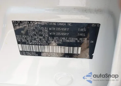 2015 Toyota Rav4 Xle z USA, uszkodzony, nr VIN 2T3WFREV1FW193023